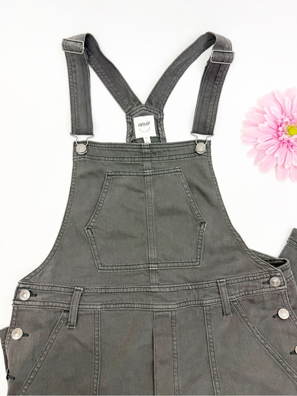 Aerie Baggy Bib Overall Smoke Gray Cargo Pockets Wide Leg Size Large - Picture 6 of 12
